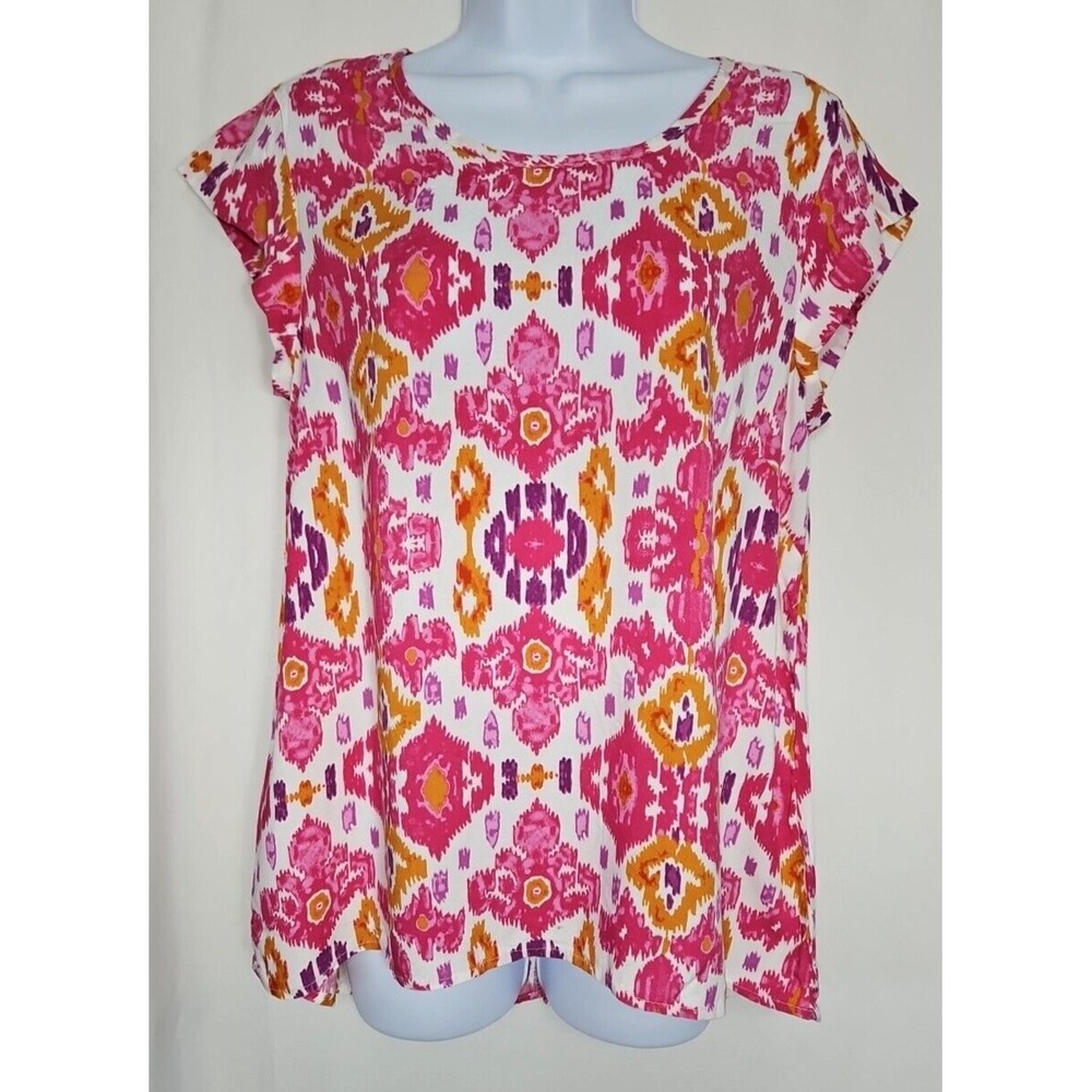 Christian Siriano Womens Pink Boho‎ Print Short Sleeve Top Size Small NWOT